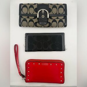 LOT of 3 Coach Black and Red Wallet Trio